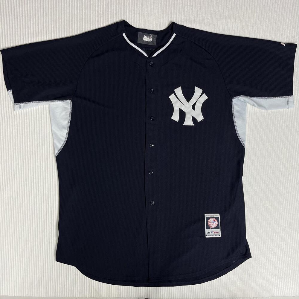 New York Yankees Jersey Mens Blue MLB Baseball Button Front Cool Base Majestic